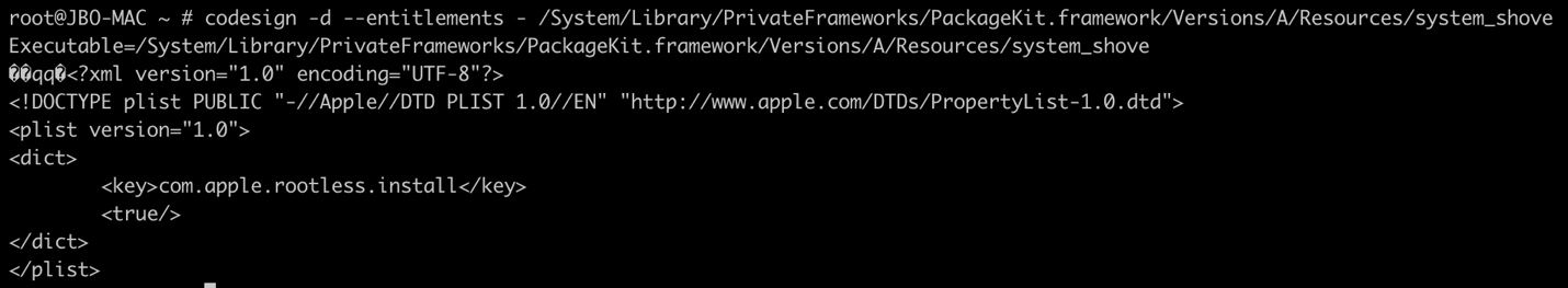 Screenshot of "com.apple.rootless.install" entitled process