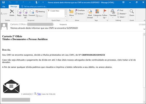 Screenshot of email with malicious link