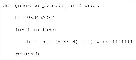 Screenshot of Python logic emulating the hashing algorithm