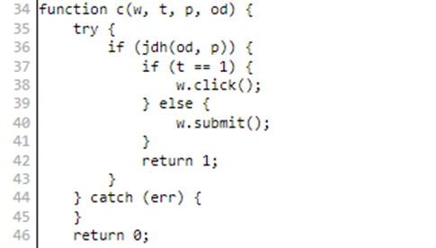 A screenshot of JavaScript code of a function where it simulates clicks on selected HTML elements.