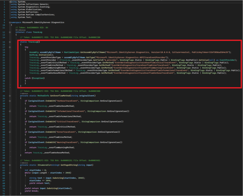 Screenshot of a section of a configuration file with the TraceLog() class highlighted.
