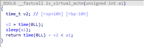 Screenshot of EvilQuest's code where it checks the sleep patching function.