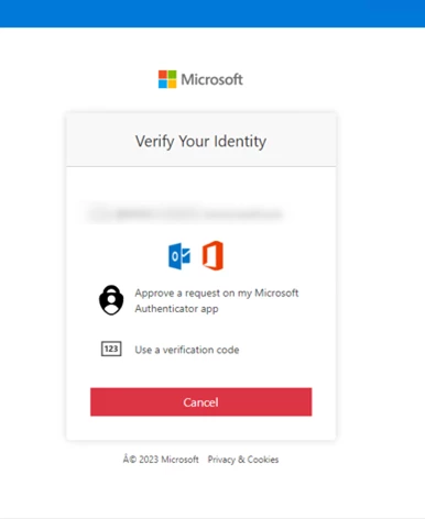 Screenshot of the fake Microsoft MFA page requesting a verification code.