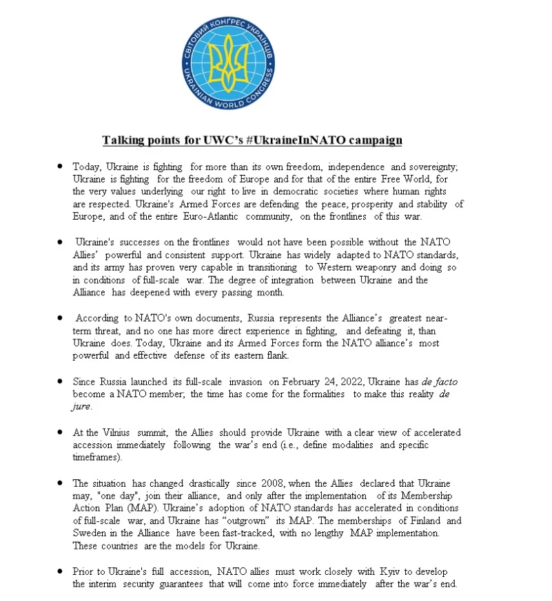 Screenshot of the lure document with Ukrainian World Congress and NATO content