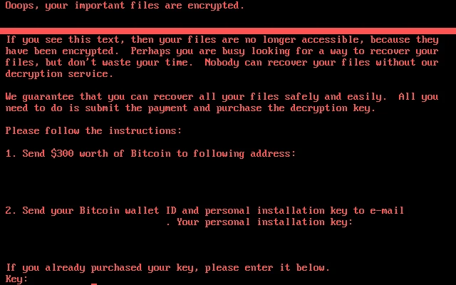 Screenshot of the NotPetya ransomware note