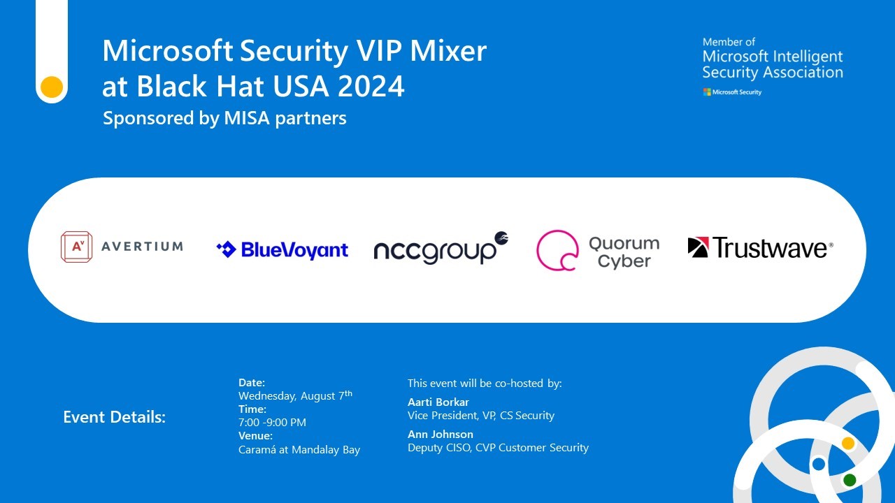 Flyer advertising the Microsoft Security VIP Mixer at Black Hat USA 2024.