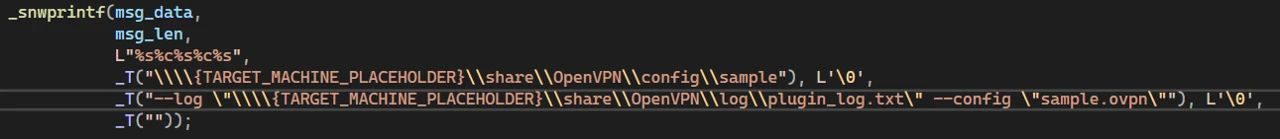 Screenshot of code depicting the initialization of OpenVPN from a remote location