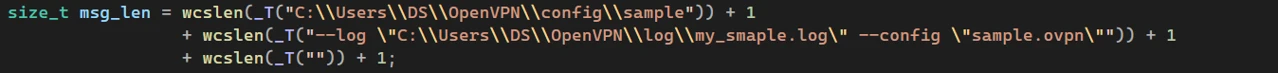 Screenshot of code depicting initializing OpenVPN from a local configuration