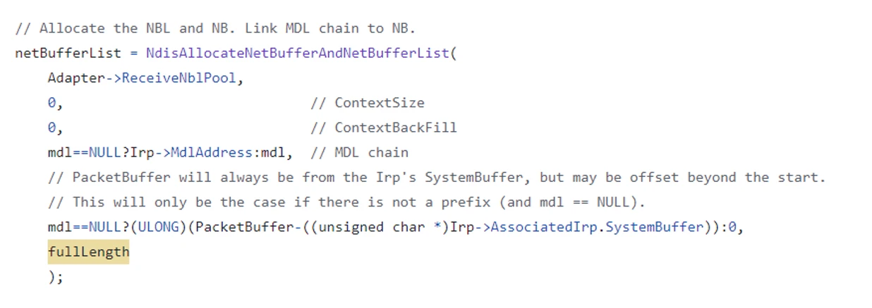 Screenshot of code depicting where the wild kernel overflow vulnerability is located