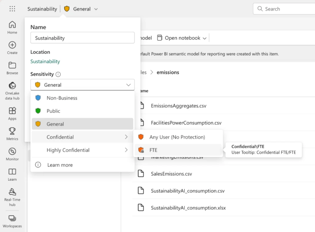 Image of Microsoft Purview Information Protection sensitivity label functionality, including restricting access.