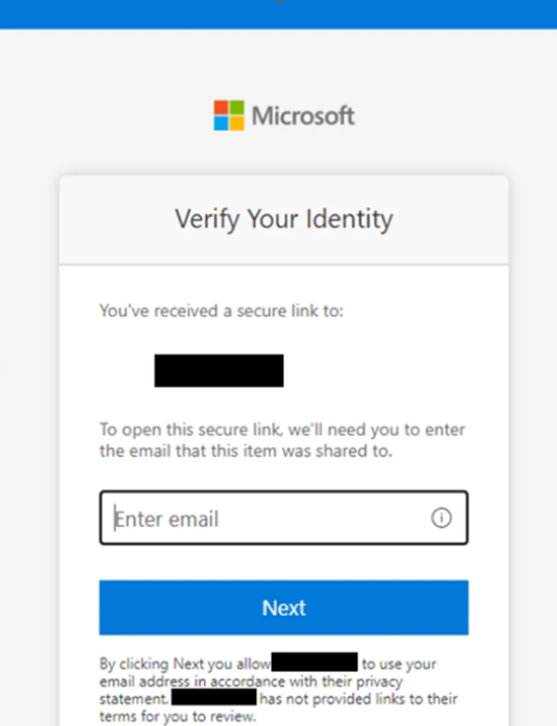 Screenshot of the SharePoint identity verification page