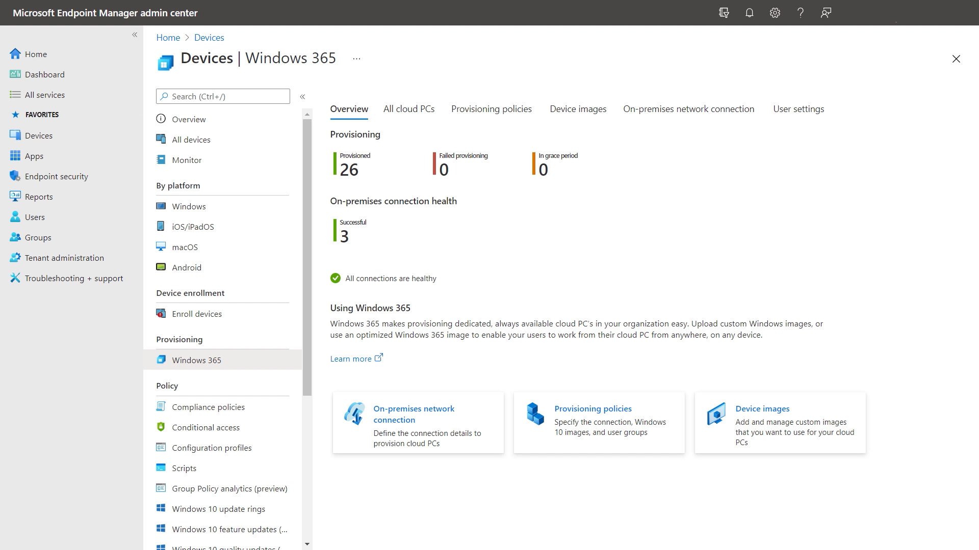 Herramientas conocidas: Puedes administrar tus PC en la nube junto con tus dispositivos físicos directamente desde Microsoft Endpoint Manager. 