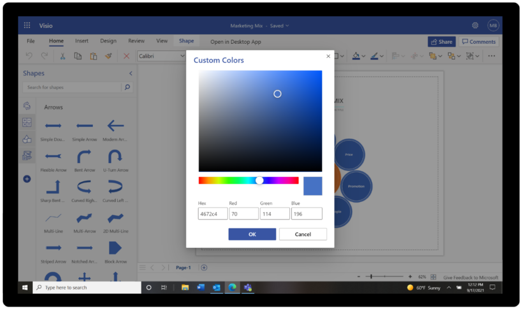 Con la adición de Colores recientes y Más colores, ahora puedes obtener acceso rápido a los colores recientemente usados en tu diagrama o elegir entre un amplio espectro de colores. 