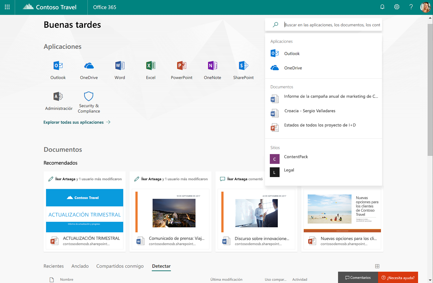 Captura de pantalla que muestra el nuevo sitio de Office.com.