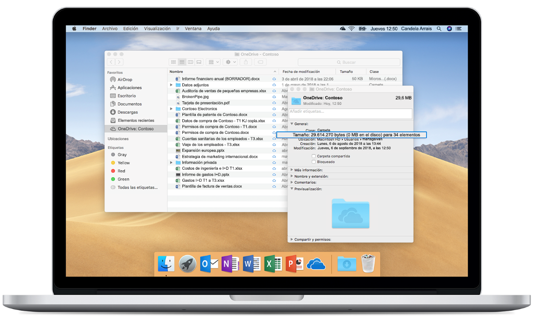 Imagen de un Mac en el que se muestra Archivos a petición de OneDrive.