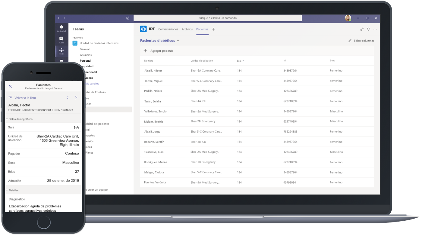 Imagen de un equipo portátil y un equipo PC con Microsoft Teams abierto.