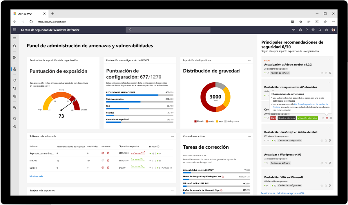 Imagen que muestra el panel del Centro de seguridad de Windows Defender.