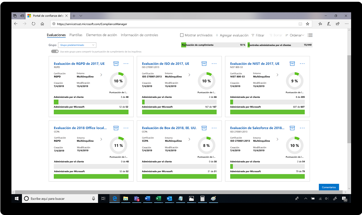 Captura de pantalla de evaluaciones en el Portal de confianza de servicios.