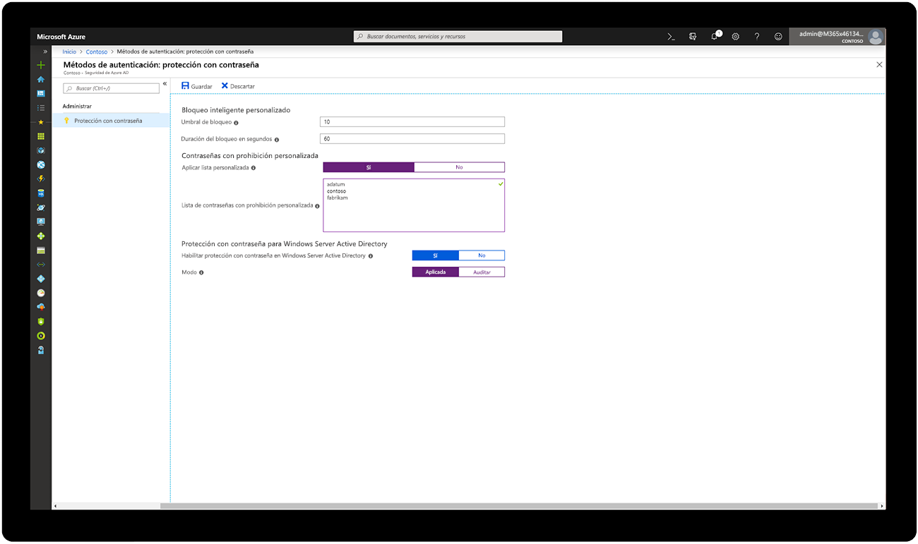 Captura de pantalla de una lista de contraseñas prohibidas en Microsoft Azure.