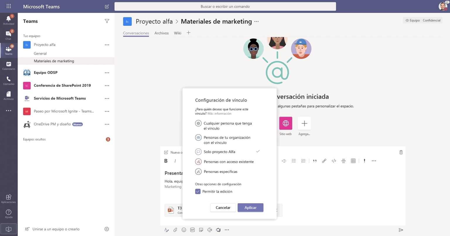 Imagen de una conversación en Microsoft Teams.