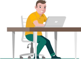 Ilustración de un hombre con una computadora portátil.