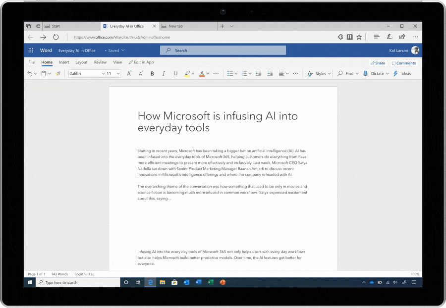 Pilt sellest, kuidas Microsoft Wordis helifaili transkribeeritakse.