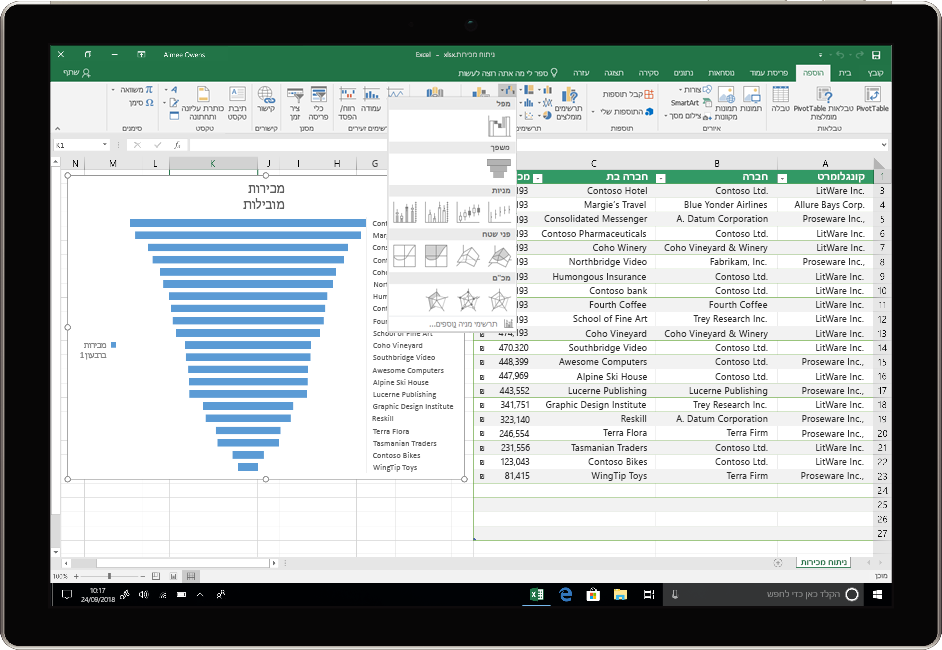 תמונה המציגה מכשיר שבו נעשה שימוש ב- Excel ב- Office 2019.