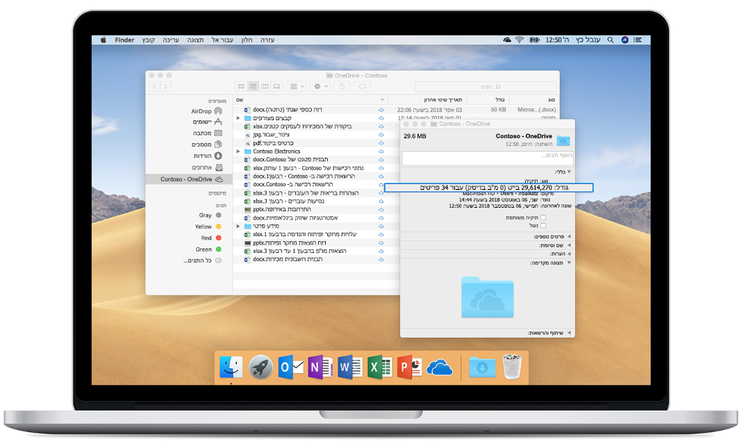 תמונה של מחשב Mac שבה מוצגת התכונה 'קבצים לפי דרישה' של OneDrive.