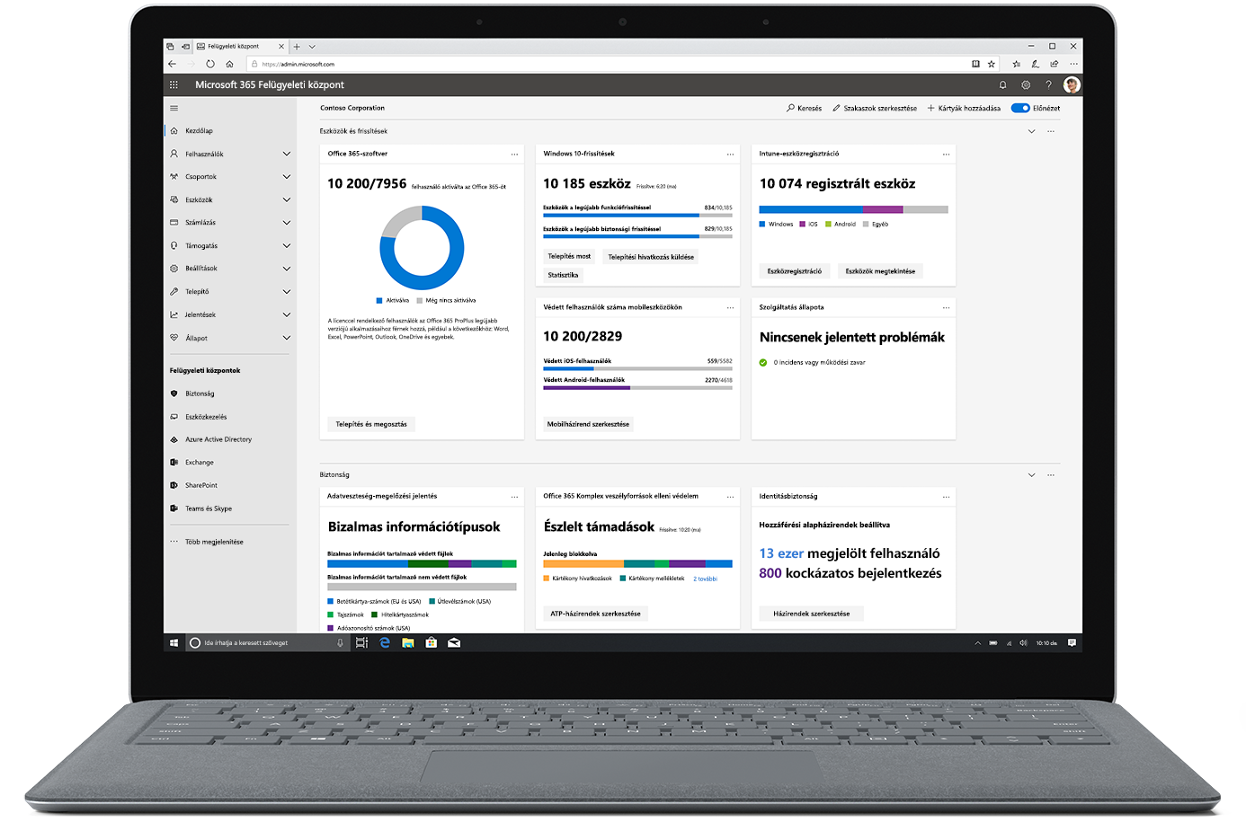 A Microsoft 365 Felügyeleti központ egy laptopon