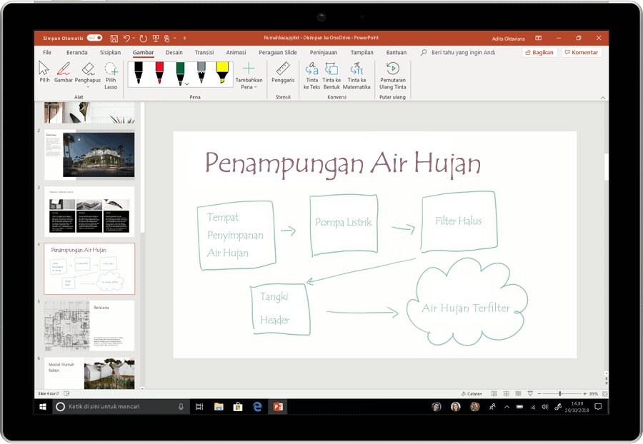 Cuplikan layar animasi memperlihatkan tinta yang diubah menjadi teks di PowerPoint.