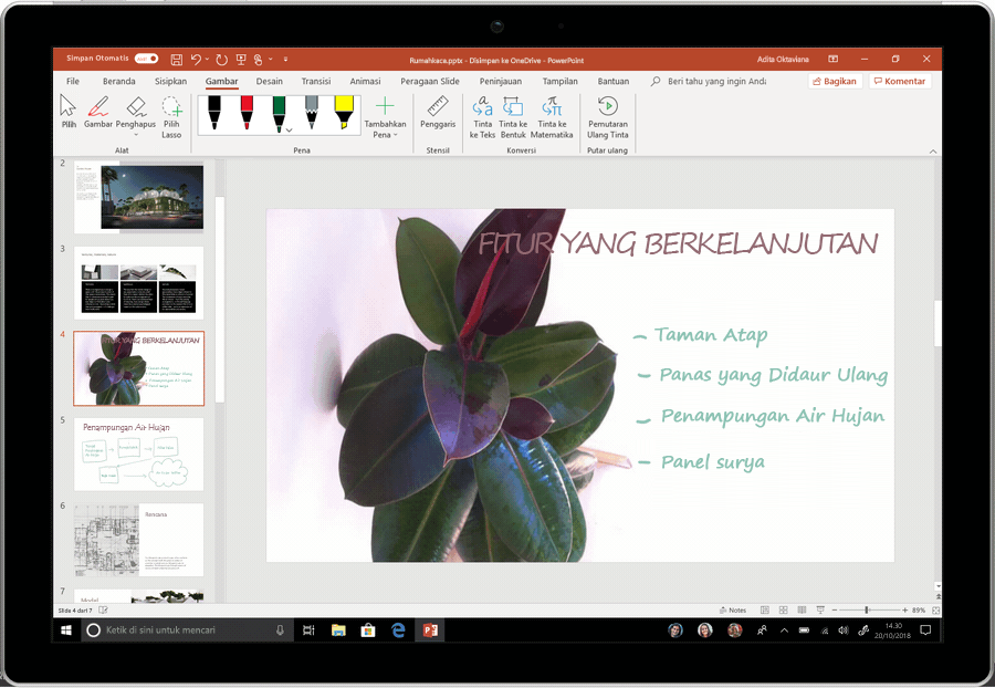 Cuplikan layar animasi memperlihatkan Ide Desain yang disarankan dalam slide PowerPoint.