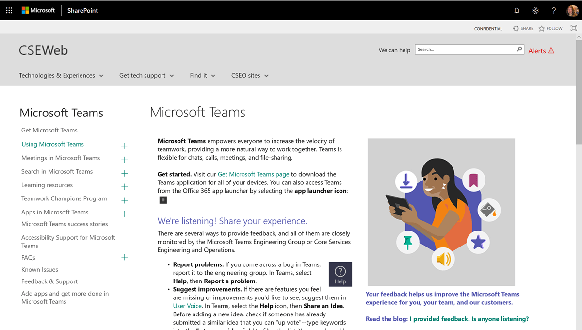 A screen shot of the CSEWeb page for Microsoft Teams.