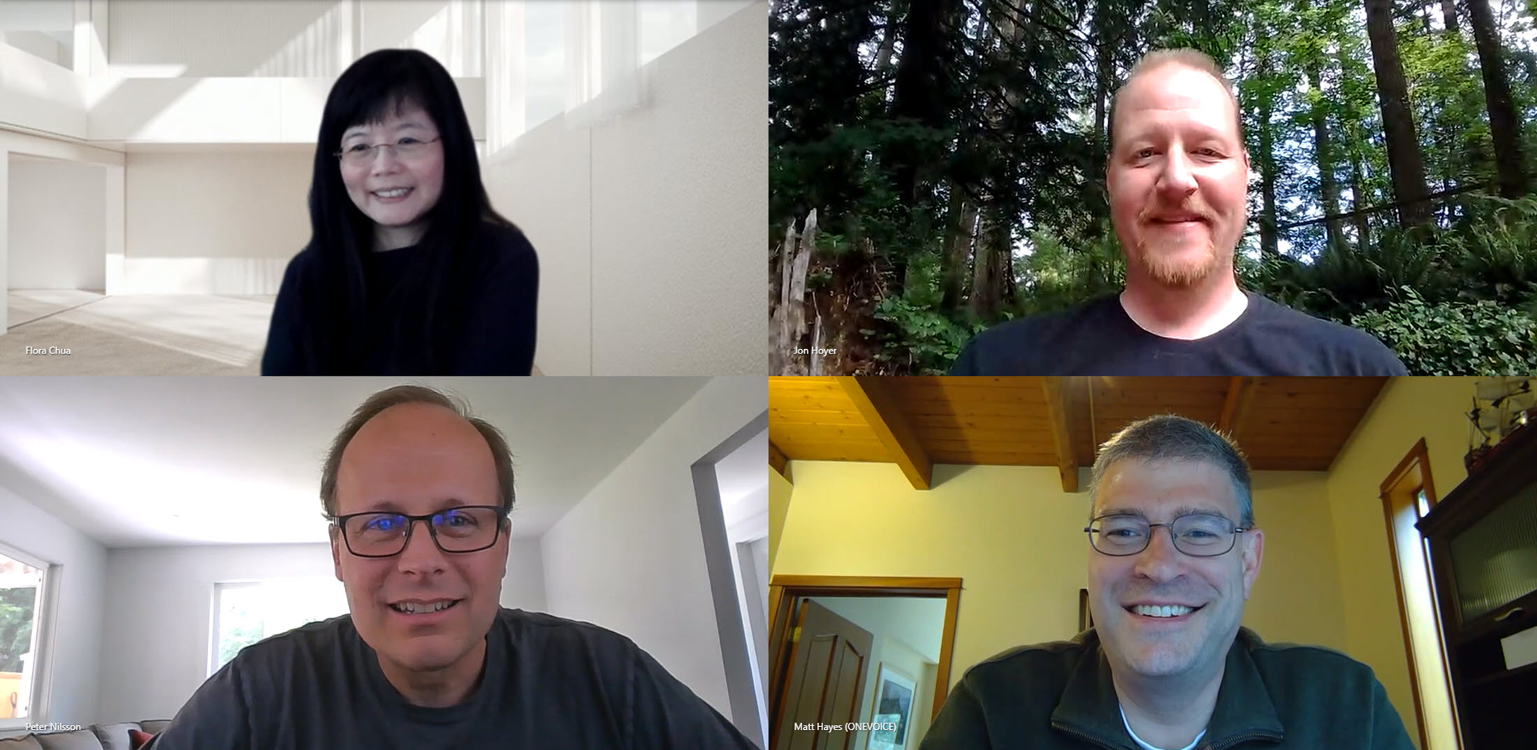 Chau, Hoyer, Nilsson, and Hayes pose for a screenshot during a Microsoft Teams meeting.