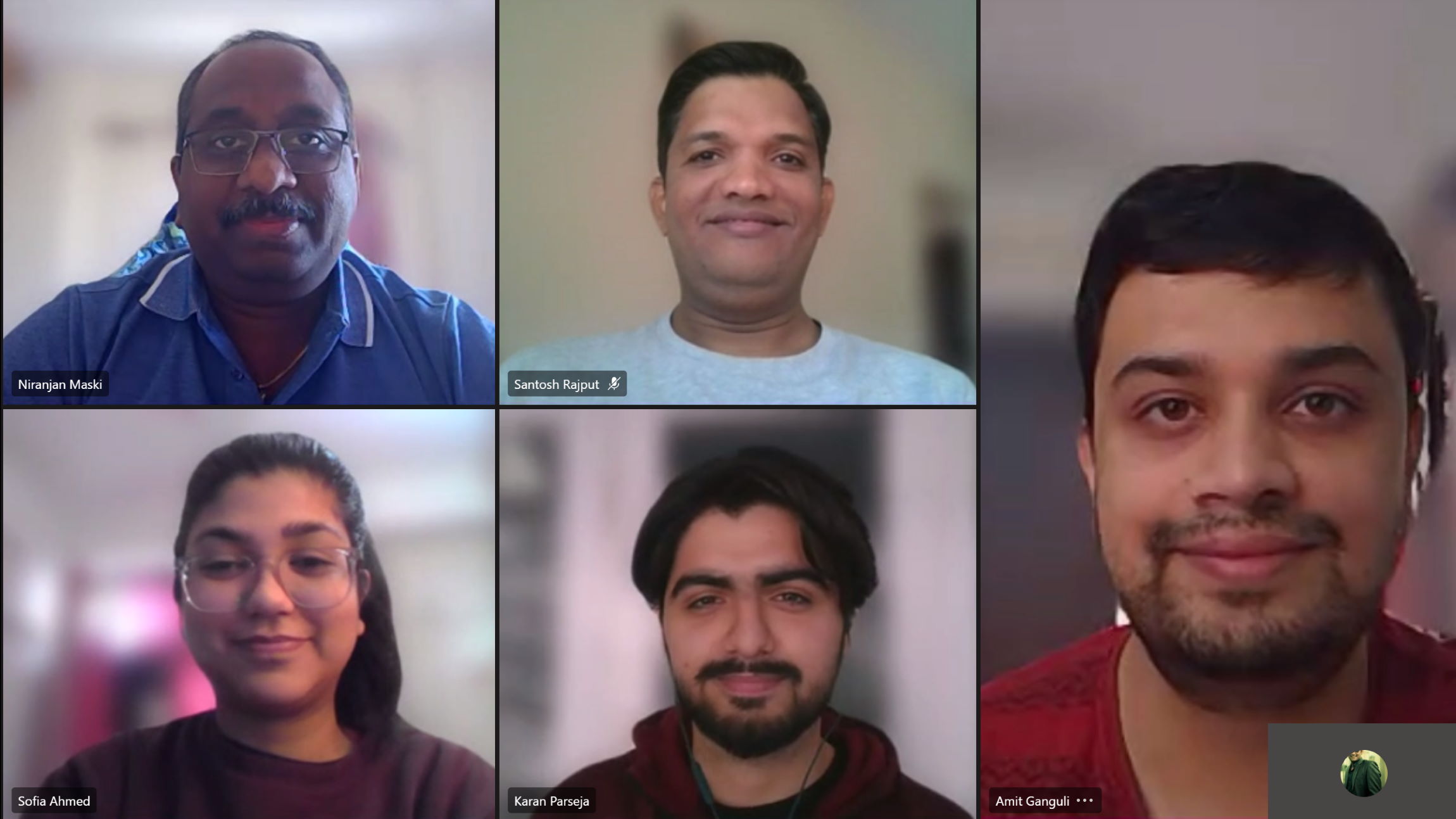 A photo shows the faces of the different team members who worked on the new SAP application: Maski, Rajput, Ganguli, Parseja, and Ahmed.