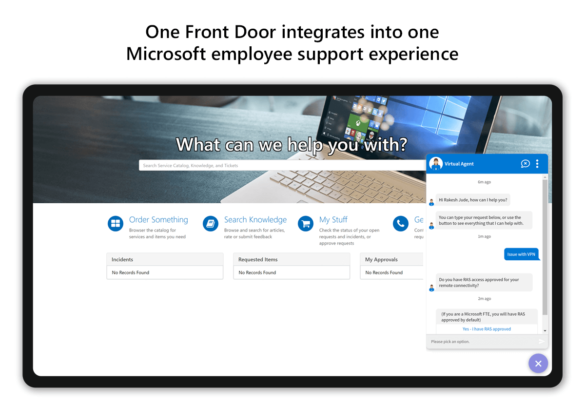 One Front Door gives users a single point of entry for finding support with their line-of-business application needs.
