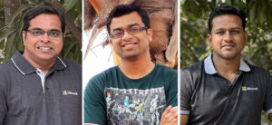 Samuel, Raj Singh Thakur, and Manganahalli Goud pose for pictures that have been assembled into one image.