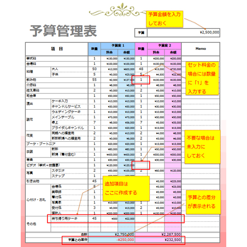 予算管理表 ウエディング 無料テンプレート公開中 楽しもう Office