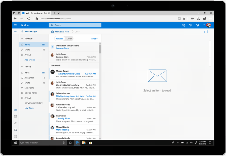 Animēts ekrānuzņēmums, kurā programma Outlook nosaka nedrošu saiti e-pasta ziņojumā.