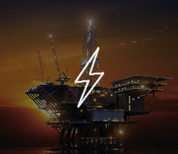 Oil rig with a lightning icon overlaid on the image.