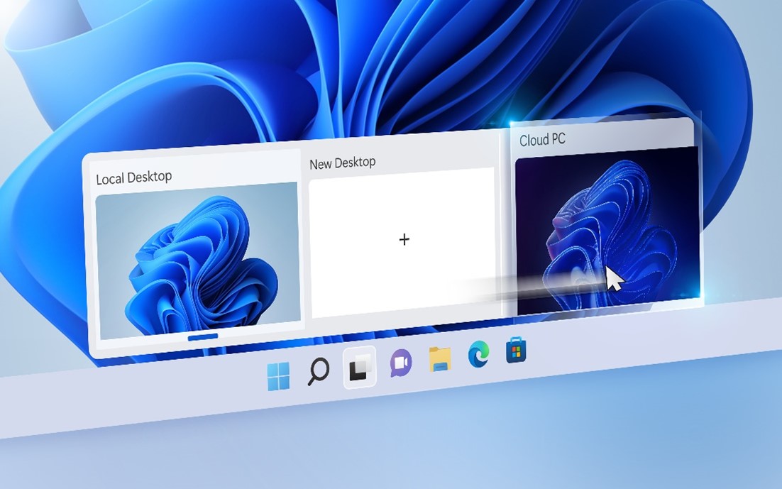 Een pc-schermafbeelding toont Windows 365 Switch, waarmee je kunt schakelen tussen desktops in de taakschakelaar.