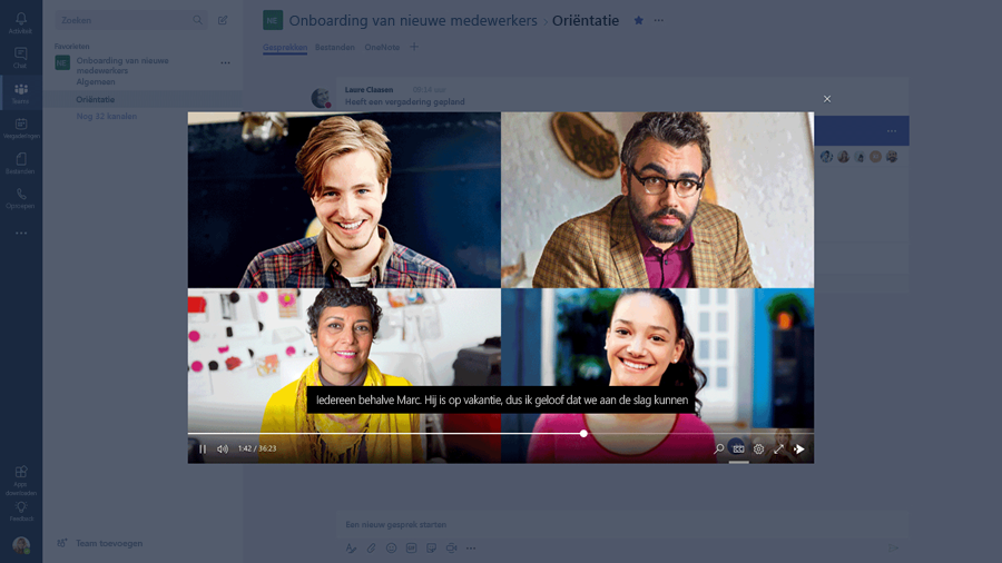 Afbeelding van een Teams-vergadering met vier deelnemers.
