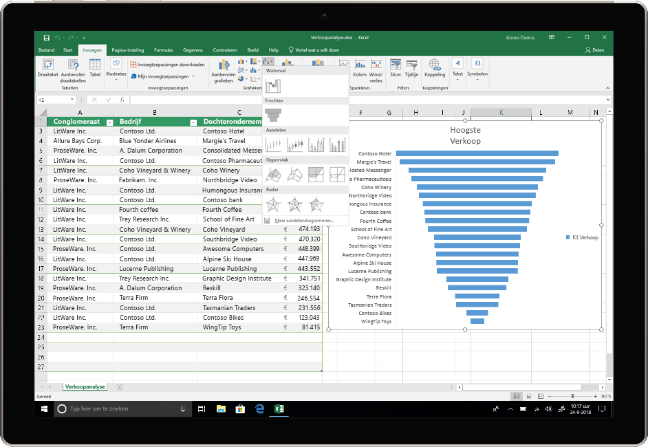 Afbeelding van een apparaat waarop Excel in Office 2019 wordt gebruikt.