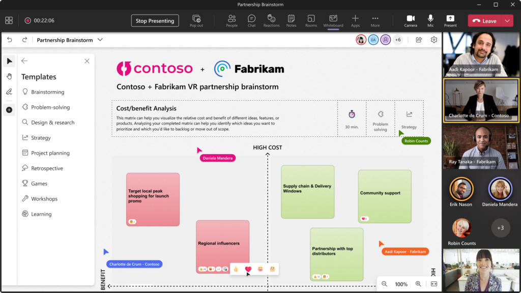 O novo Microsoft Whiteboard agora oferece um conjunto avançado de recursos que dão vida à colaboração visual no Teams.