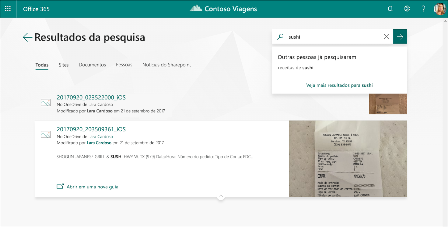 Uma captura de tela mostra resultados da pesquisa no novo Office.com.