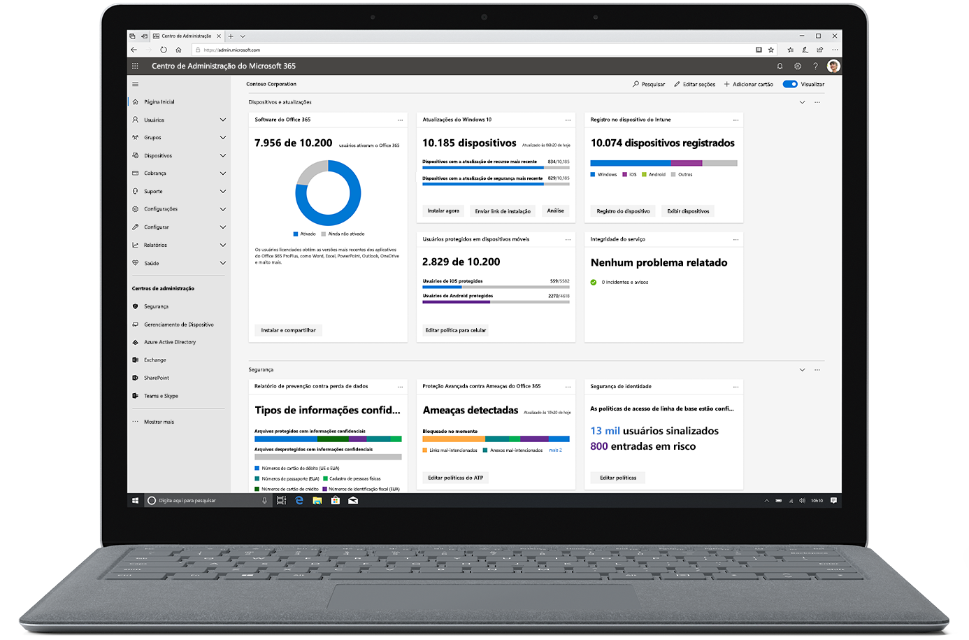 Imagem exibindo o Centro de administração do Microsoft 365 em um laptop aberto.