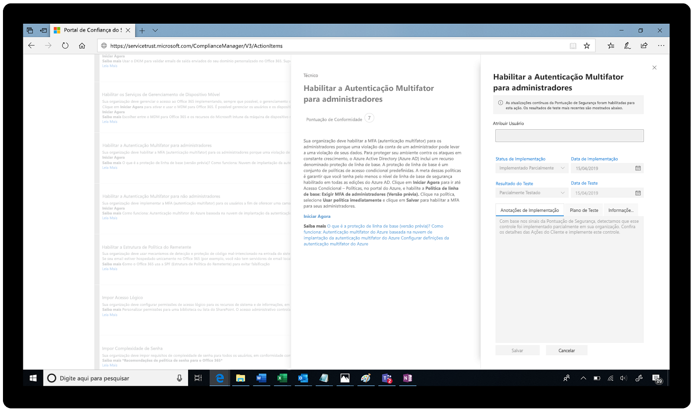 Captura de tela da Autenticação Multifator habilitada no Portal de Confiança do Serviço.