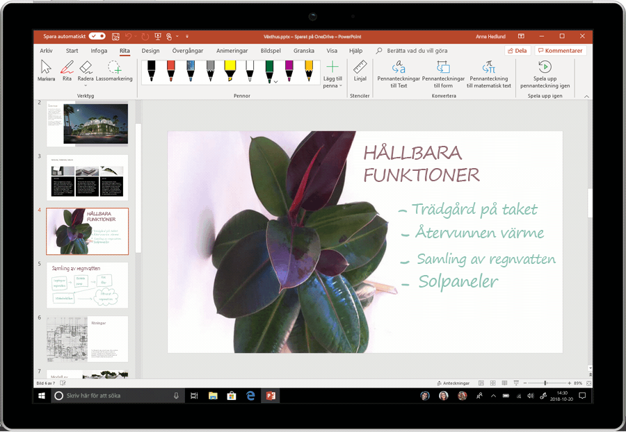 En animerad skärmbild visar Designidéer i en PowerPoint-bild.