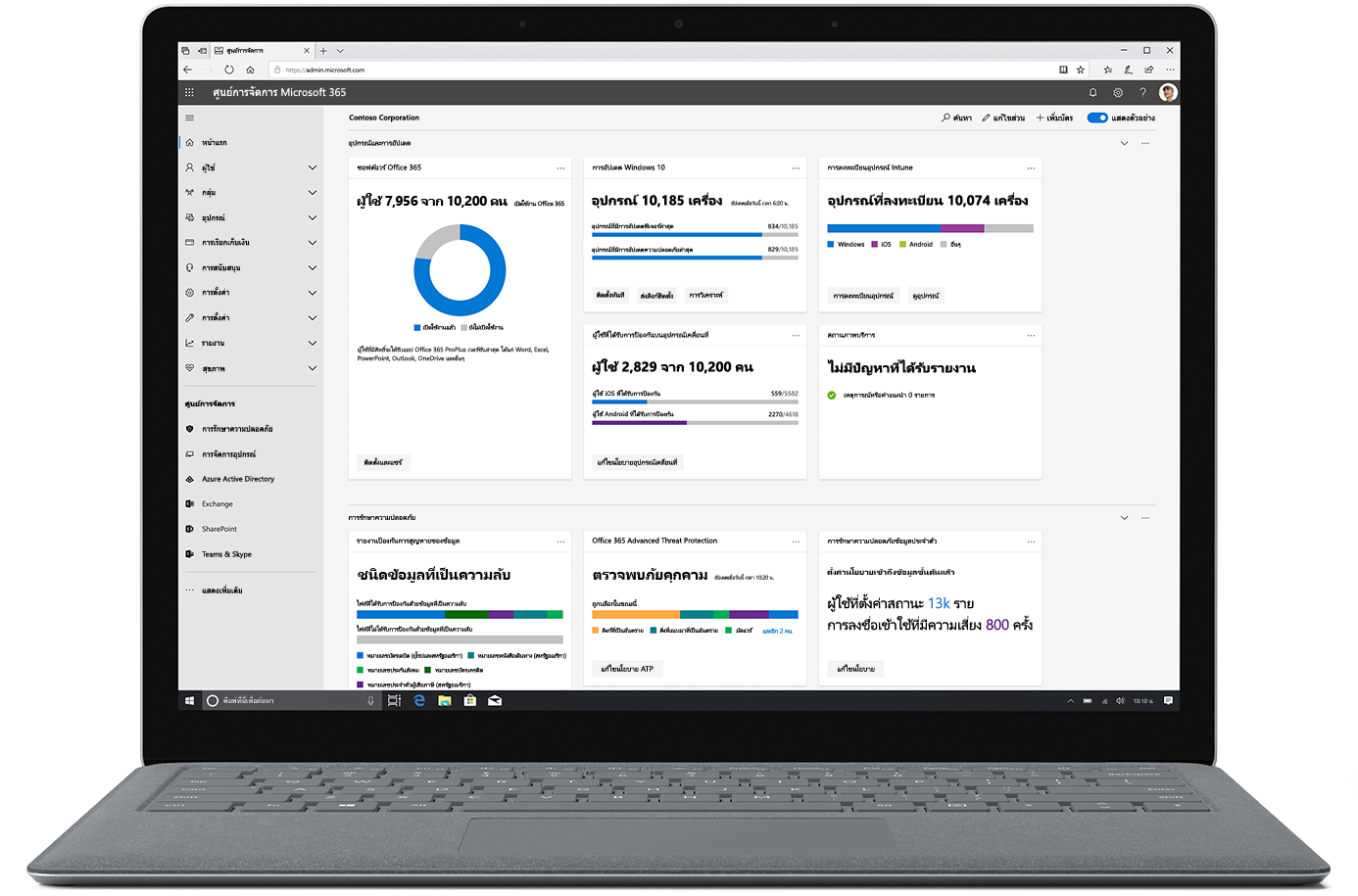 รูปภาพแสดงศูนย์การจัดการ Microsoft 365 บนแล็ปท็อปที่เปิดอยู่