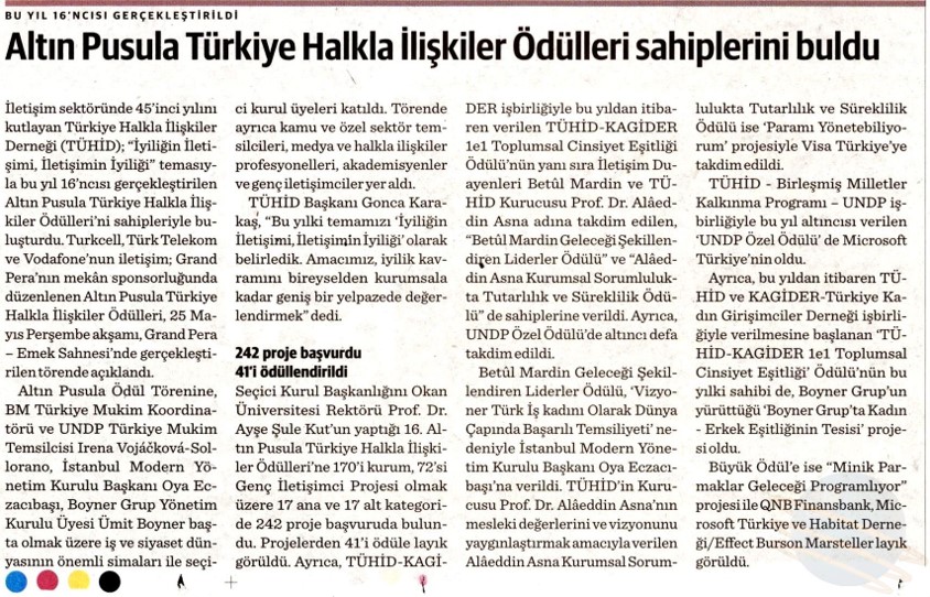 Altın Pusula Türkiye Halkla İlişkiler Ödülleri sahiplerini buldu - haber makalesi