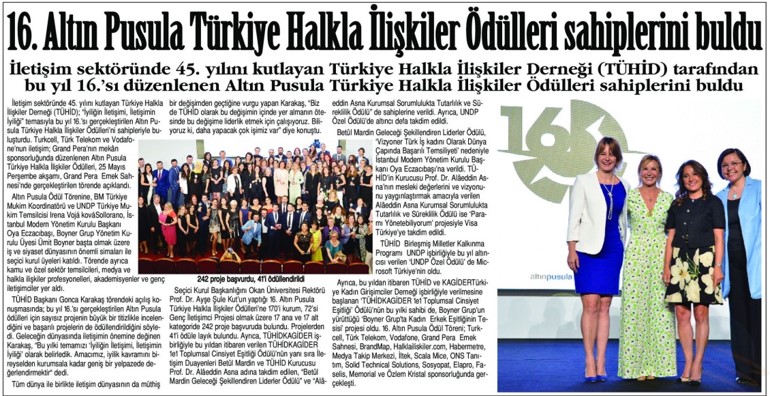 İletişim sektöründe 45. yılını kutlayan Türkiye Halkla İlişkiler Derneği (TÜHİD) tarafından bu yıl 16.'sı düzenlenen - haber makalesi 